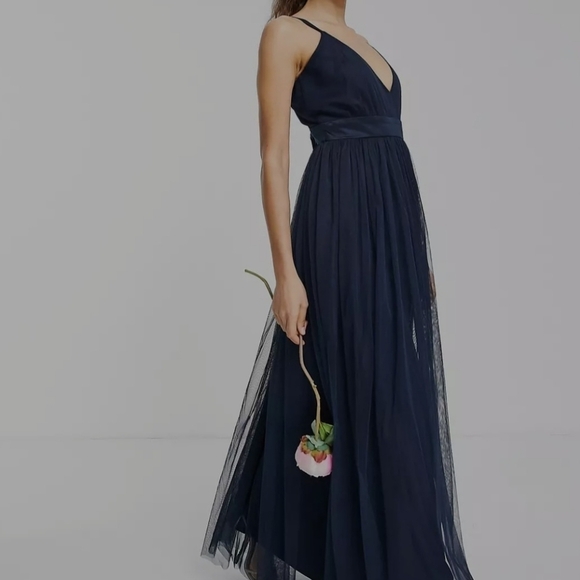 Black Full Length Deep‎ V Neckline Lux Chiffon Formal Dress Size Small - Picture 1 of 14